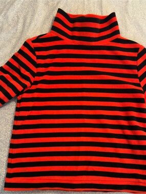 Dudley Stephens Park Slope Fleece Red and Navy Striped Turtleneck Sweater